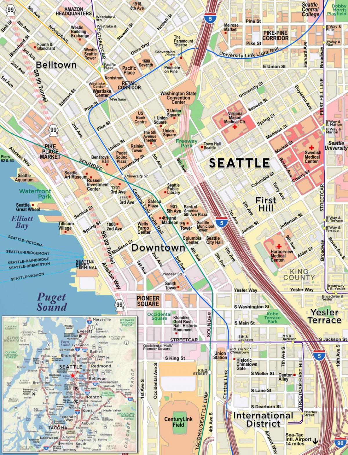 Карта центра Сиэтла